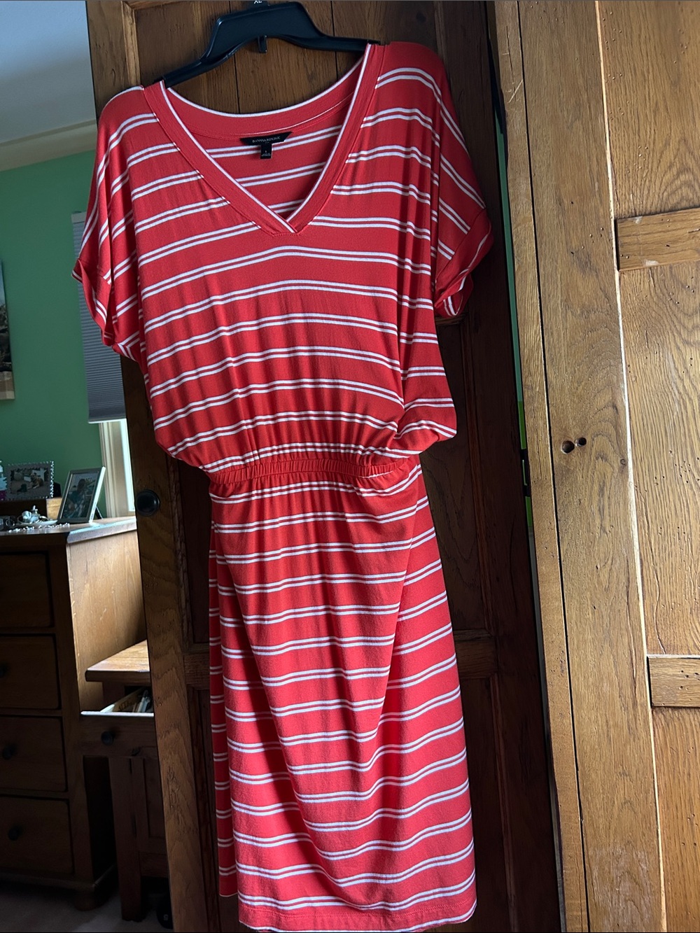 Banana Republic Red Striped V‑Neck Waist‑Tie Women’s Dress